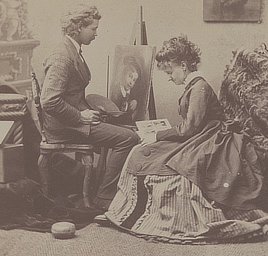 The artist’s studio. Stereo photograph by Melander & Bro., 1874.