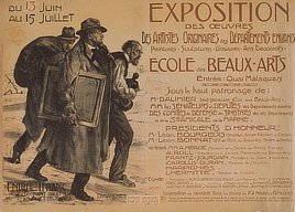 “Exposition des oeuvres des artistes originaires … Ã‰cole des Beaux-Arts.” World War I poster by Lucien Jonas, 1915.