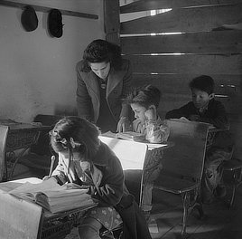 One-room school, Ojo Sarco, New Mexico. Photo by John Collier, Jr,. 1943.