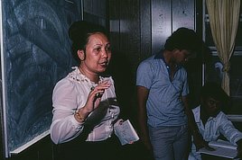 Adult ESL (English as Second Language) class, Khmer Village, Houston, Texas. Photo by Frank Proschan, 1982. American Folklife Center
