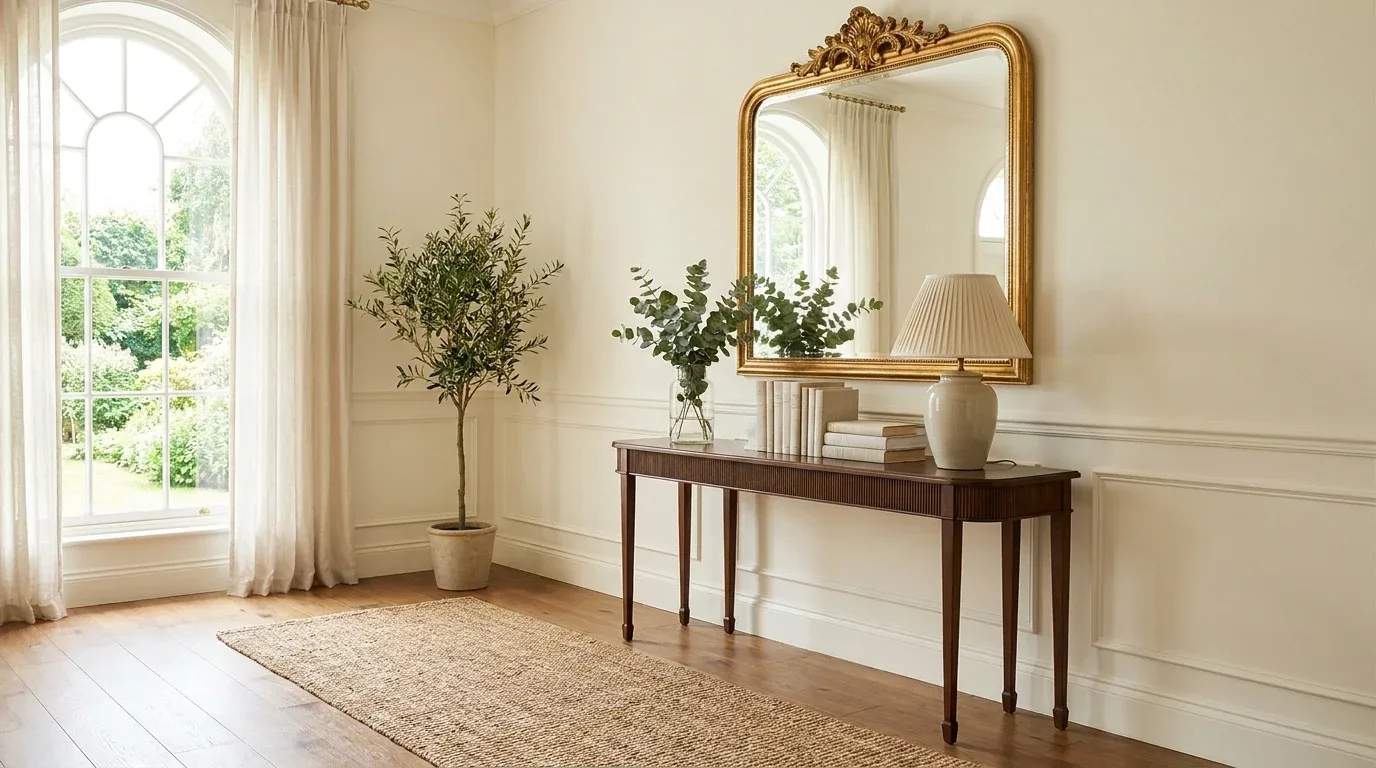 Eclectic gallery wall with coordinated artwork and balanced frame spacing