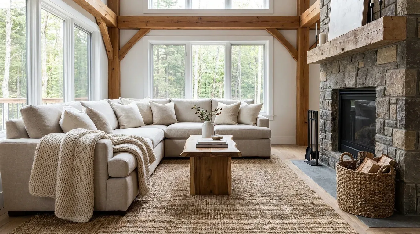 Large statement artwork creates an upscale focal point above a sofa